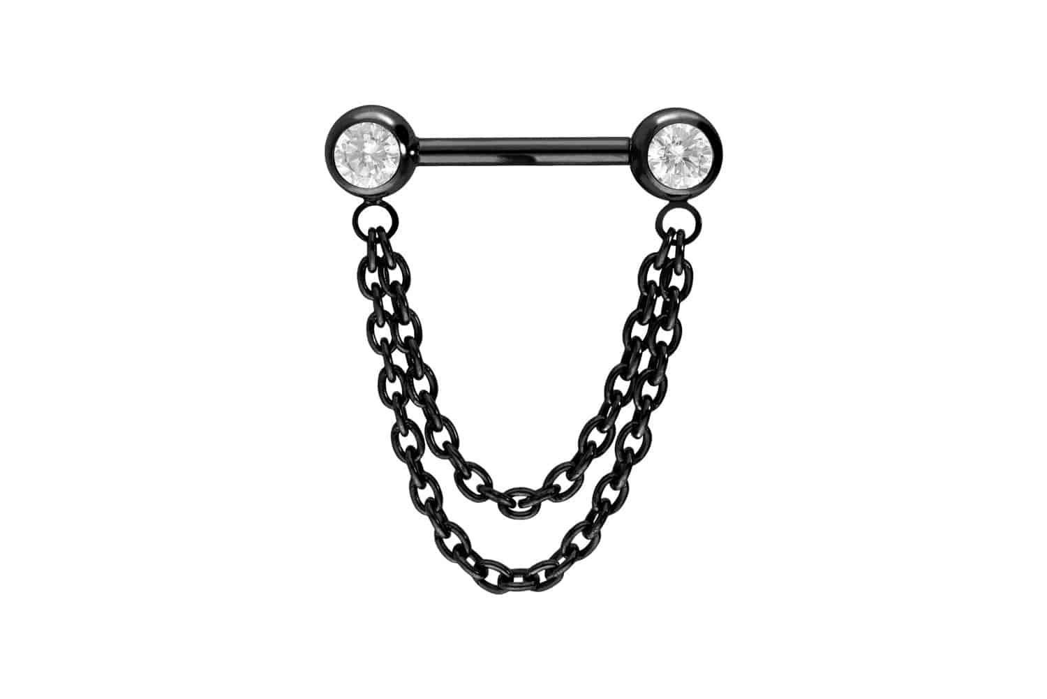 Titan Barbell Piercing mit Push Fit 2 KETTEN + KRISTALLE